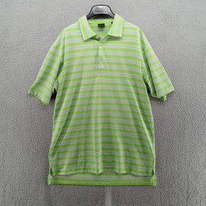 Dunning‎ Golf Shirt Mens XL Green Gray Striped Performance Mesh Polo